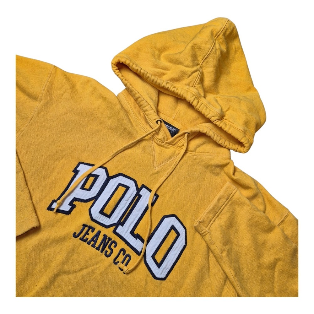 VTG Polo Jeans Co Ralph Lauren Hoodie Men's L Yellow Spell Out Logo‎ Sweatshirt